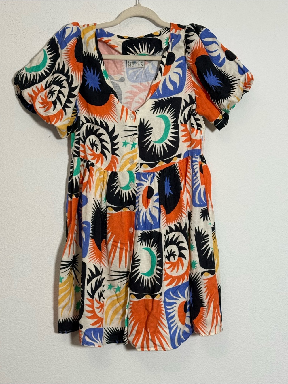 Untitled in‎ Motion Celestial Sun Moon Linen Blend Dress Boho Art Coastal Chic